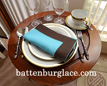 Multicolor Hemstitch Napkins. Capri Blue & Chocolate border - Click Image to Close